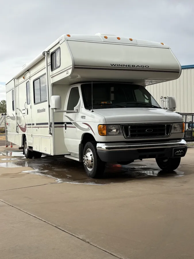 Class C motorhome after a full wash and hand dry